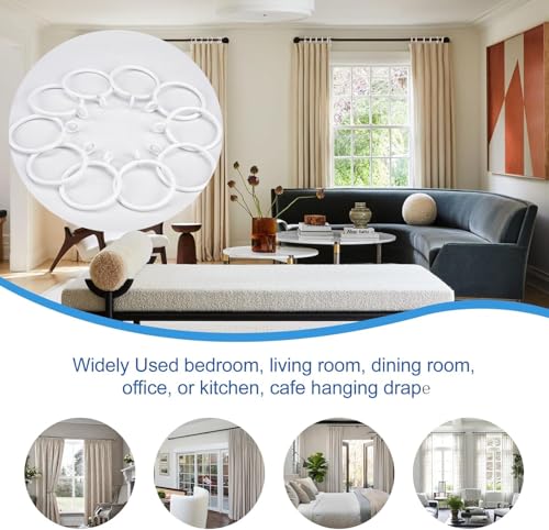 50 Pcs Curtain Rings 1.5Inch Strong Metal Decorative Curtain Ring with Eyelets, Rustproof Drapery Curtain Rod Clips Hangers for Bathroom, Living and Guest Room (White) by Hisxus - Used condition - Image 4