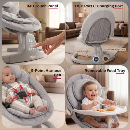Image of Baybee Lullabies Electric Baby Cradle and Swing | Baby Swing Jhula with Adjustable Swings Speed & Recline | Rocker for Babies with Mosquito Net, Safety Belt & Music Cradle for New Born Baby (Grey)