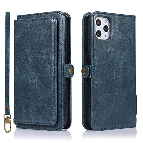 Étui en cuir de luxe pour iPhone XS Max bleu avec fente pour carte et fermeture magnétique