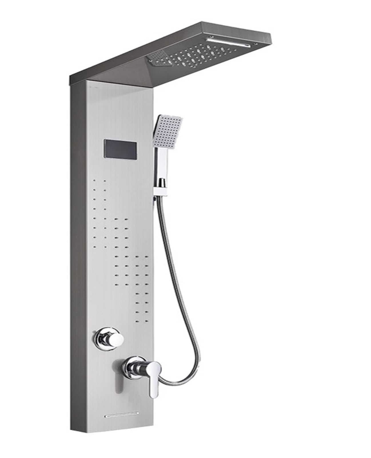 Soywim Brushed Nickle 8012 Shower System, Led Light Shower Panel,Waterfall Rain Digital Display Faucet Set,Spa Massage Jet Bathroom Column Mixer Tap System(Brushed Nickle 8012)