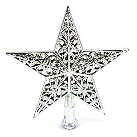 Brcus Christmas Tree Topper 7.8 Inch Hollow Pentagram Star Treetop Decoration (Silver, 1pcs) Cover