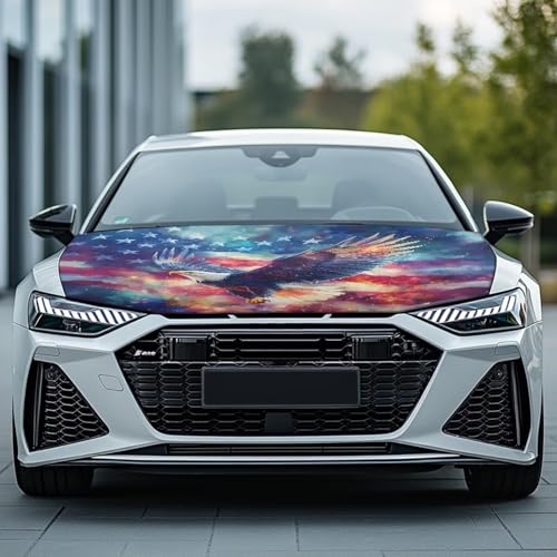 Image of American Flag Eagle Truck Hood Wraps for Cars Hood Wrap Protector Washable Car Hook Elastic Fabrics Can be Washed Hook Wraps