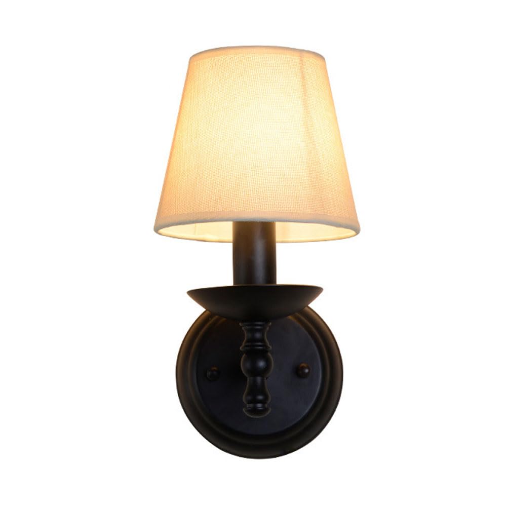 HUAYUSEDF Vintage Wall Sconce with Fabric Lampshade Living Room Retro Country Hallway Light Bedroom Lamp Aisle Lights Fixtures (A)(B)