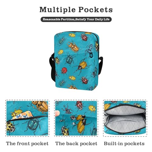 Beetles Bugs Small Crossbody Bag for Men Women Mini Messenger Bag Shoulder Handbag With Adjustable Straps2