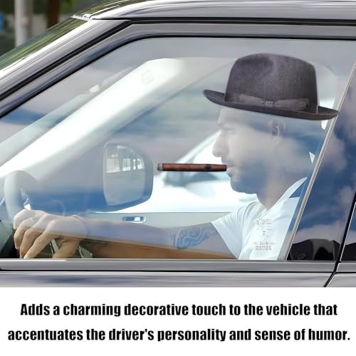 Image of DXNQ Fedora and Cigar Window Decal, Funny Driving Fake with Hat and Cigar Car Stickers, Waterproof Driving Crooner Decals for Vehicle Window Windshield, Car Decor Accessories (Style B)