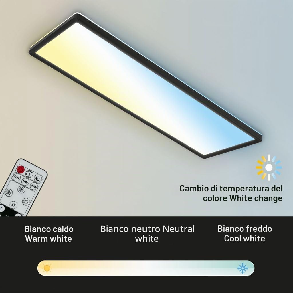 Briloner - Plafoniera LED CCT, plafoniera LED retroilluminata, ultrapiatta, dimmerabile, telecomando, bianco caldo, bianco neutro, bianco freddo, 580 x 200 x 30 mm (L x P x A)