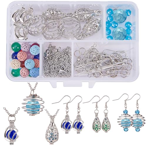 Fabrication bijoux kit complet avec médaillon cage et perle de lave pour aromathérapie