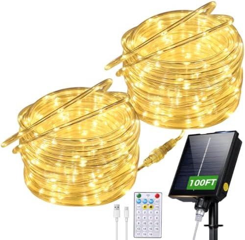 Connectable 100FT 600LED Solar Rope Lights Outdoor