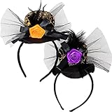 SUMINISTRO: 2x diadema de Halloween // Dimensiones totales: 20 x 15 cm, sombrero con red (h/w): 7,5 x 18 cm // Color negro / morado, negro / naranja // Material: 100% poliéster