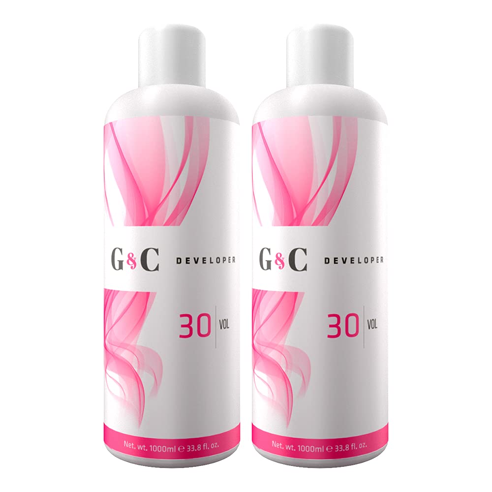 Gel and Cream 30 Volume Professional Lightening System Peroxide Developer infused with Collagen - Great for Sensitive Scalps 33.8oz / 1lt (Pack of 2)