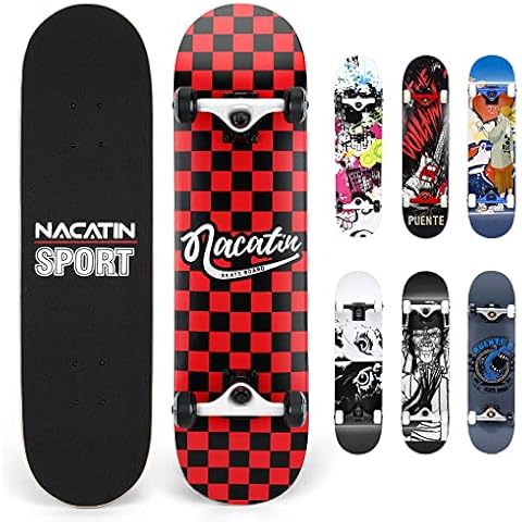 NACATIN Complete Skateboard, Standard Skateboard for Adults Kids, Complete Board with ABEC-9 Bearing 7-layer Hard Maple Deck, 31 x 8 x 4 lnches for Beginners and Professionals (602 Checkered) Cover