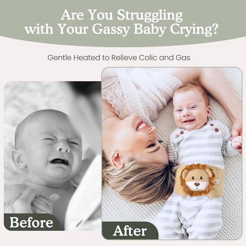 Image of Baby Colic and Gas Relief, Heated Tummy Wrap for Newborns Belly Relief by Soothing Warmth, Baby Heating Pad Swaddling Belt Relief & Soothe Gas, Colic and Upset Stomach in Babies and Toddlers (Lion)