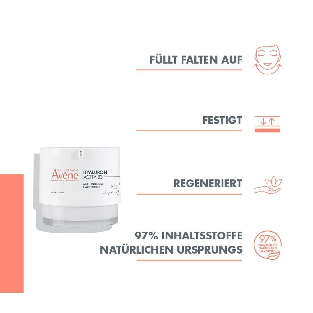 Avène Hyaluron Activ B3 Multi-intensive Nachtcreme - Anti-Aging Pflege gegen Falten mit Niacinamid, 40 ml Crema