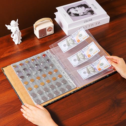 Libro de colección de monedas con fundas anticaída de 386 bolsillos 8