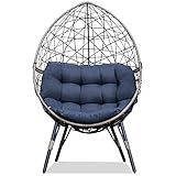 Wicker Egg Chair with Soft Cushion,Large Bearing Capacity Outdoor Indoor Rattan Patio Chair for Balcony,Backyard,Bedroom,Garden,Living Room,440lb Capacity