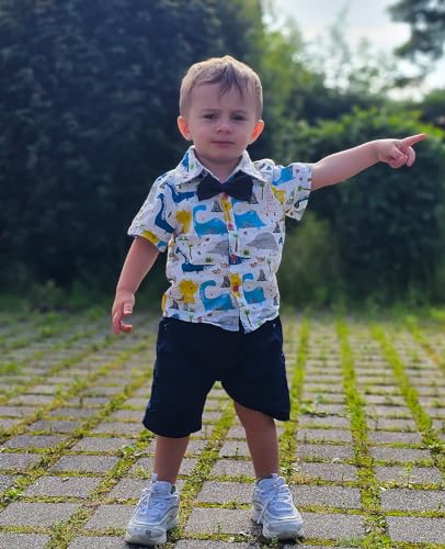 Image of Volunboy Toddler Boy Hawaiian Short Sets Short Sleeve Button Down Shirts Shorts Suit Kids 2 Piece Summer Clothes with Bow Tie