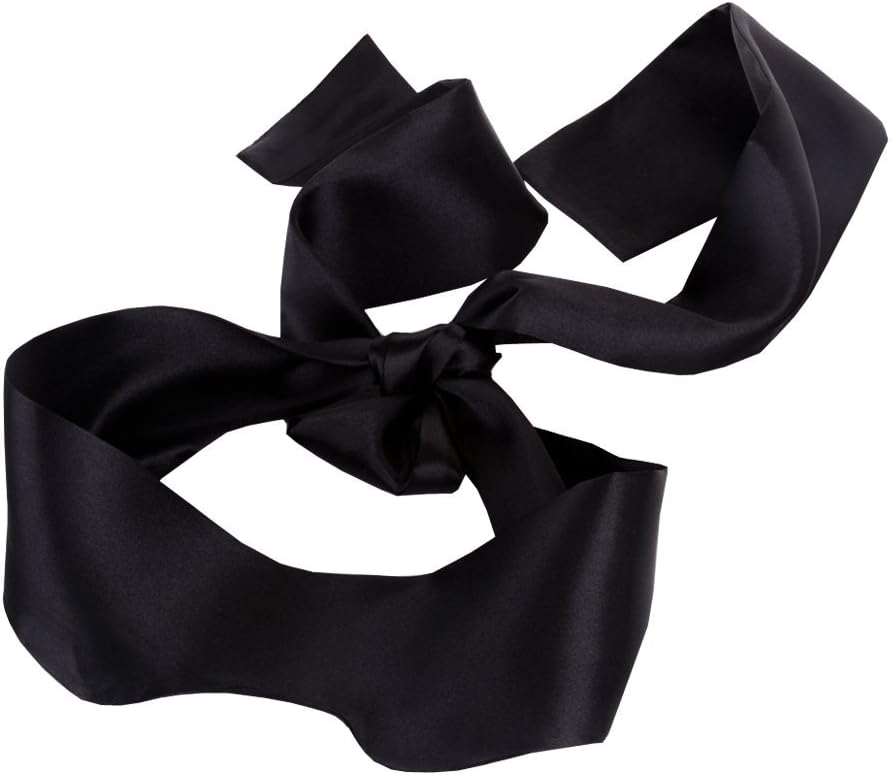 JISEN Silky Satin Eye Mask Cover Band Sleeping Blindfold with Nasal Type Black