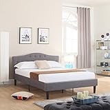 Divano Roma Furniture Tall Size Upholstered Platform Frame and Tufted Panel Headboard with Mattress Foundation and Solid Wood Slat Bed Support, Spring Needed-Box Replacement, Full, Grey