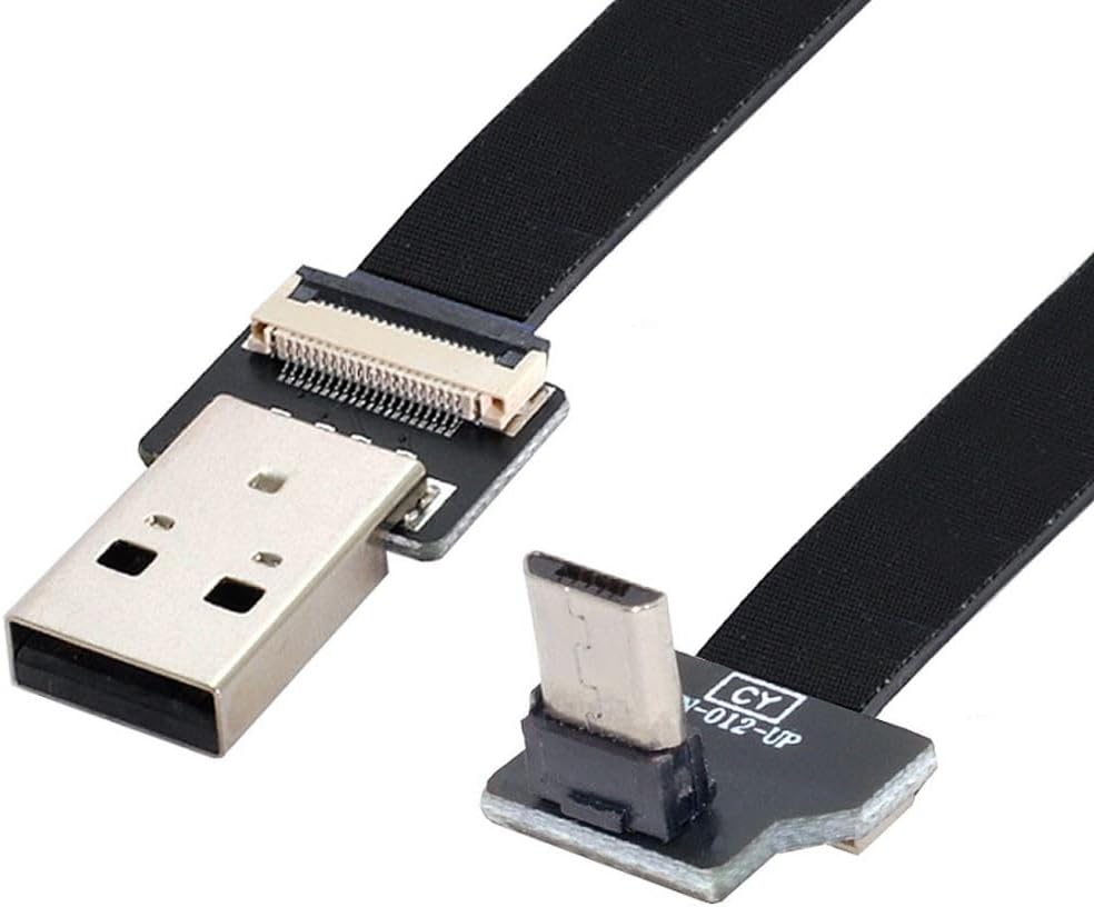chenyang Micro USB Flat Cable USB 2.0 Male to Micro USB Male 90 Degree UP Angled Ribbon Flex Extension Cable Adapter 0.5M
