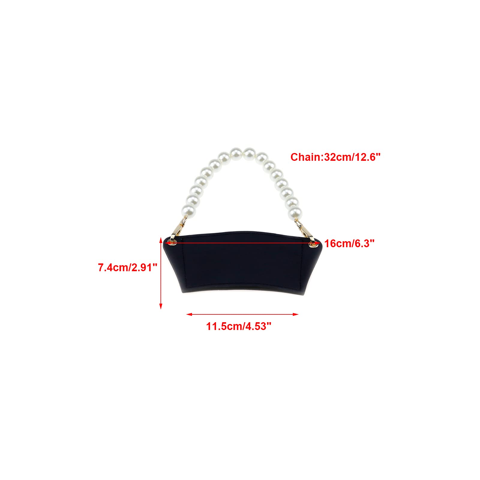 Semetall Reusable Coffee Cup Sleeve Detachable Decorative PU Leather Coffee Cup Holder with Faux Pearl Chain Handle,Black