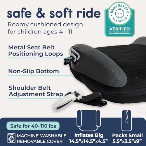 Image of Hiccapop UberBoost Inflatable Backless Booster Seat for Kids, Portable Travel Car Seat | Classic Graphite Black