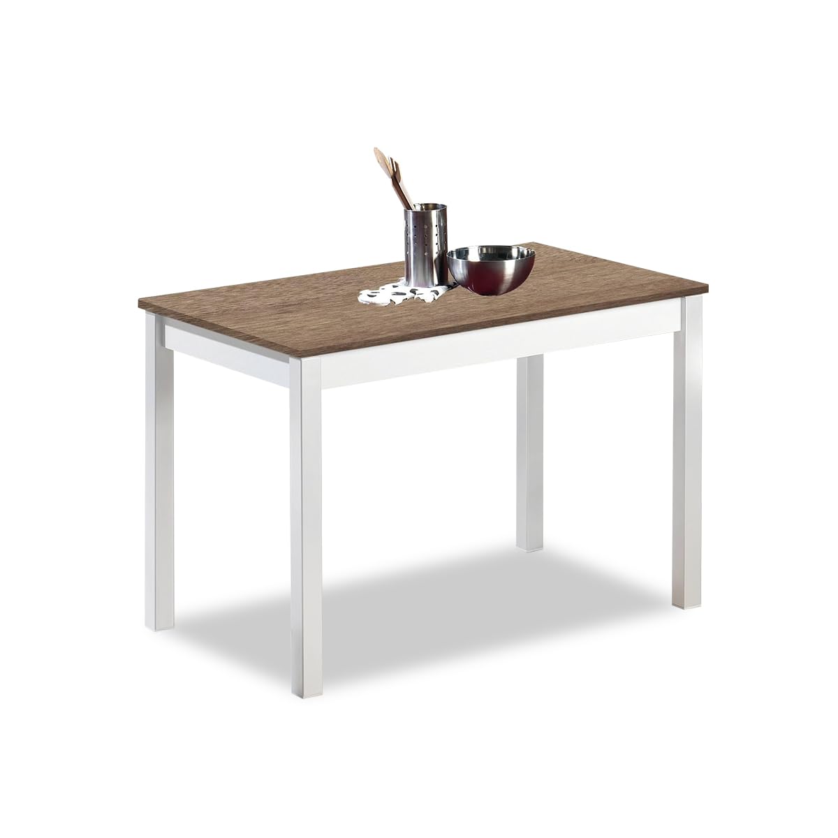 Table fixe ASTIMESA blanche plateau chêne foncé robuste