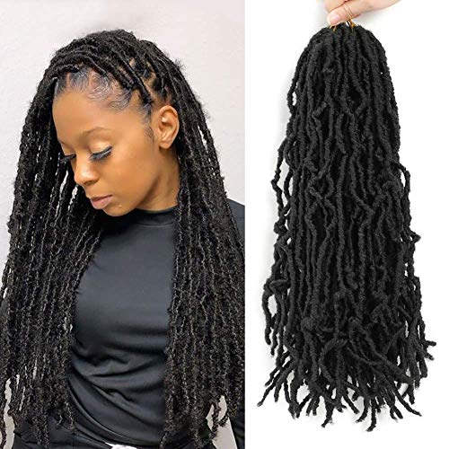 Faux Locs Crochet Hair 6 Packs/Lot 18 Inch Curly Freetress Crochet Hair Goddess Locs Crochet Twist Braids African Roots Synthetic Hair Extensions (18"-Pack of 6, 1B)