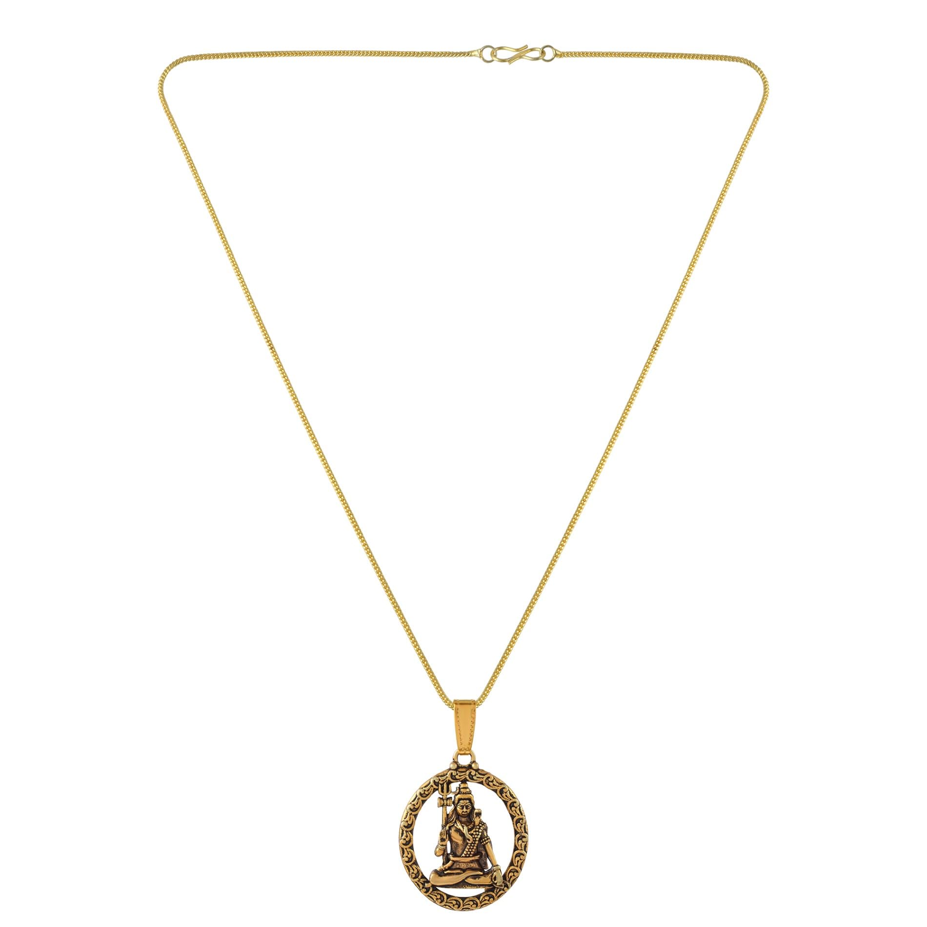 admier Oxidised Gold Plated Shiv Mahadev Hindu Chain Pendant, Temple Jewellery for Men and Women(ACPC0108A)-picture-23