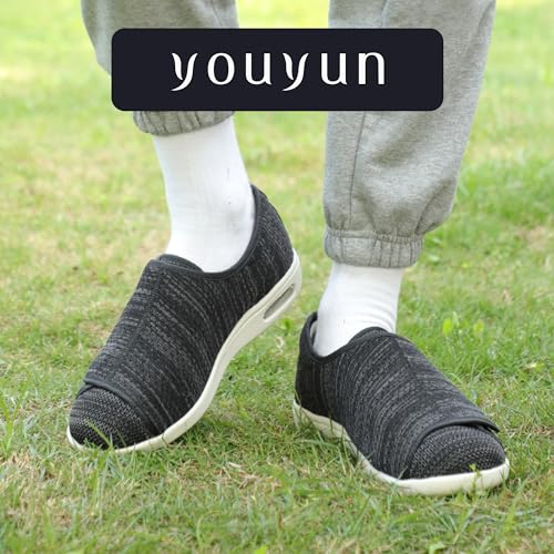 youyun Orthopedic Shoes for Women, Wide Fit Slip On Sneakers for Diabetics, Plantar Fasciitis and Swollen Feet Support, Lightweight Comfort and Breathable (Black/Grey) (Size 8)4