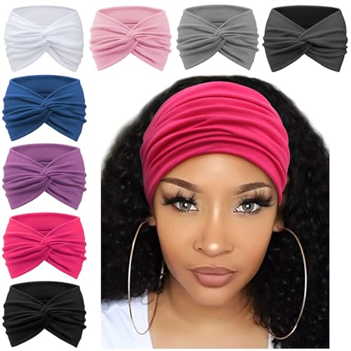 AQOKKA Extra Wide Turban Headbands for Women No Slip Boho Elastic Hairband