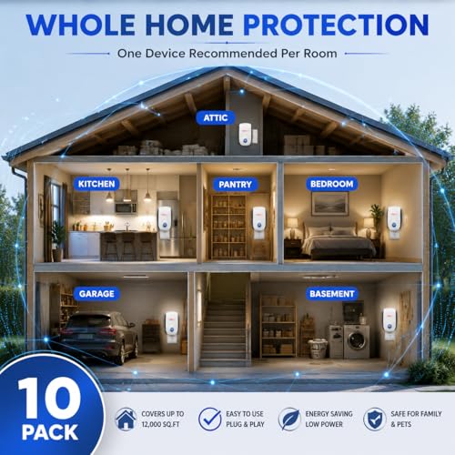 Image of 2026 Ultrasonic Pest Repellent Plug in Indoor 10Pack - Electronic Mouse Repellent Plug in,Sonic Rodent Deterrent for Mice,Roaches,Ants,Spiders - Summer Pest Control for Kitchen Pantry,Garage,Basement