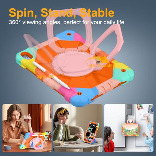 Image of Case for iPad (A16) 11th Generation 11 Inch 2025, Ubearkk for iPad 10th Generation 10.9 inch 2022 case with Screen Protector 360 Degree Rotating Stand Shoulder Strap Pencil Holder, Colorful Orange