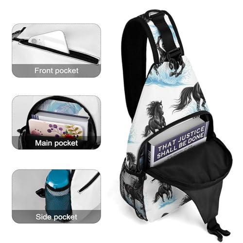 Fashion Chest Bag, Shoulder Bag, Dress Decor Sling Backpack, Casual Day Pack For Travel Shopping Black Horse4