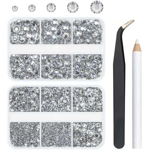qiipii 3060PCS Crystal Clear Resin Rhinestones Crystal White Resin Rhinestones Crystals Diamonds 2mm 3mm 4mm 5mm 6mm Non-Hotfix Gems Stones for Tumblers Mugs Bottles DIY Crafts Body Face Eyes Makeup Cover