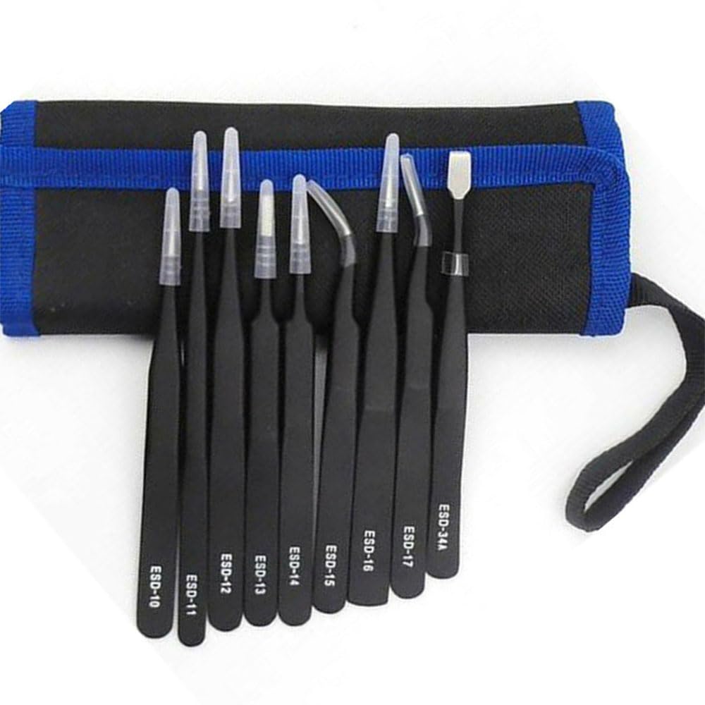 JZS Precision Tweezers Set, Upgraded Anti-Static Stainless Steel of Tweezers, for Electronics, Soldering, Laboratory Work, Jewelry-Making, Model, Craft,9PCS