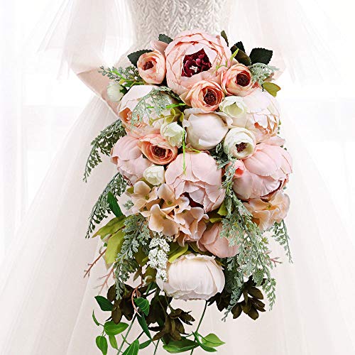 HiiARug Handmade Wedding Bouquets, Artificial Peony Rose Artificial Flower Bouquet Bride Bridesmaid Holding