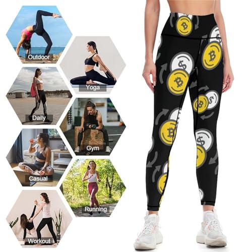 Bitcoins and Dollar Yoga Pants Leggings for Women High Waisted Tummy Control Workout - Image 8