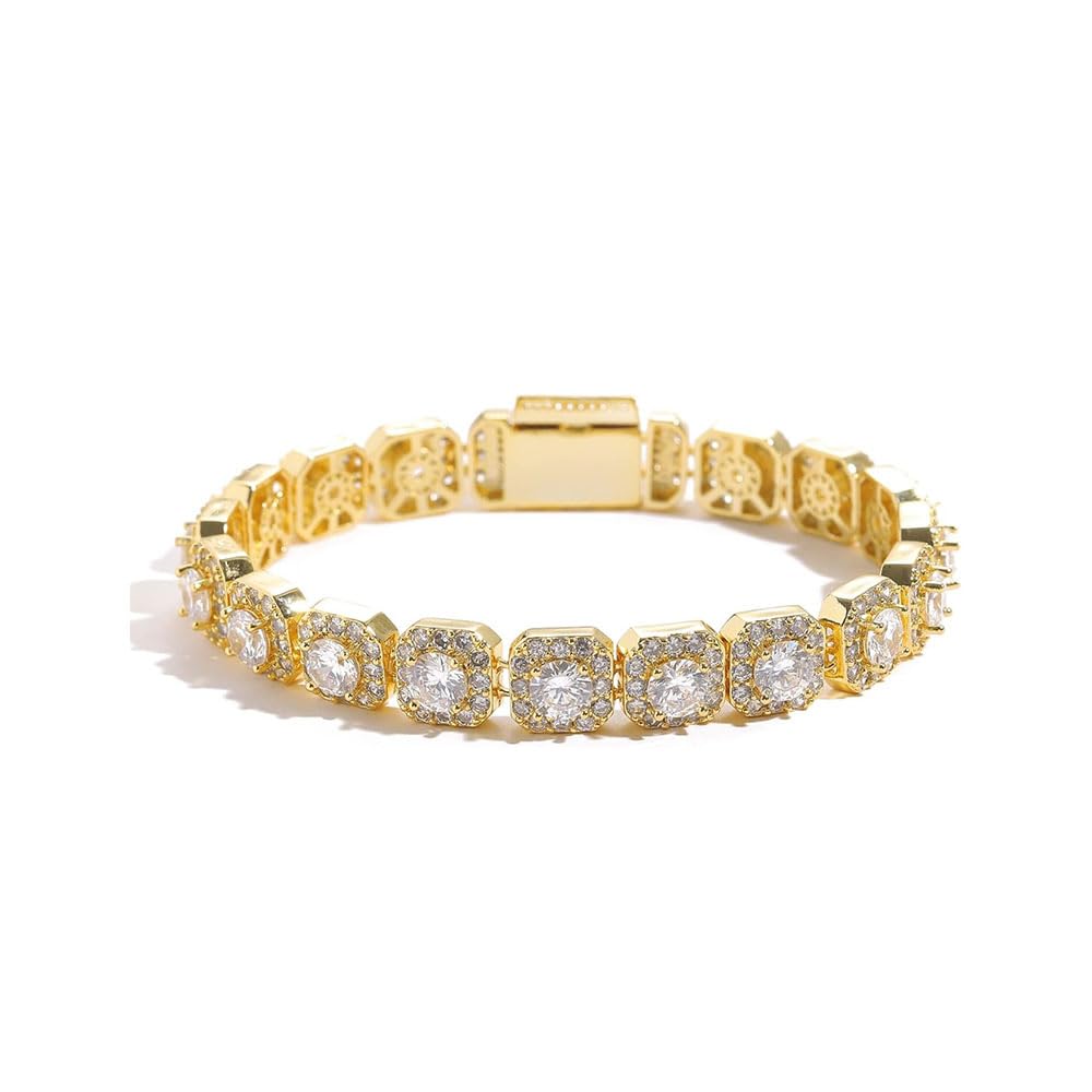 18K Gold Moissanite Baguette Tennisarmband für Männer, Luxuslünette rund geschnittene Moissanit, feines Schmuck Geschenk