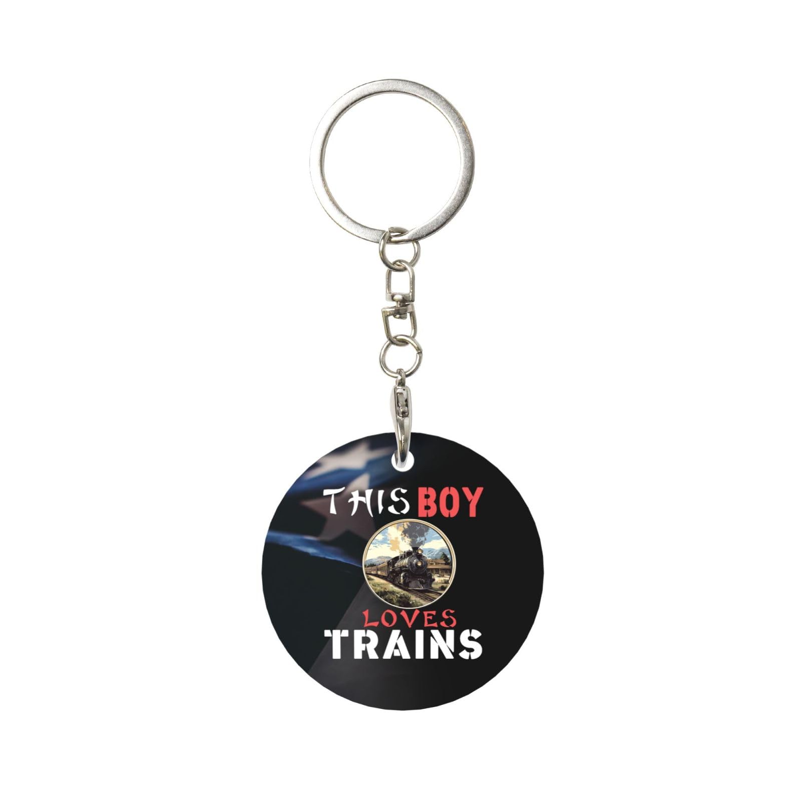 Kangweida This Boy Loves Trains Durable Aluminum Round Keychain Stylish Useful