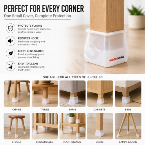 Image of MaruHub Non Slip Furniture Pads for Hardwood Floors, Furniture Leg Protectors for Chair, Table, Sofa, Silicone Leg Cover to Prevent Floor Scratches & Reduce Noise (Black, Model 19)