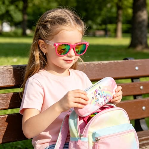 Image of Kids Sunglasses Girls Unicorn Heart Eyeglasses UV Protection Toddler Sunglasses with Sunglass Case for Party Beach