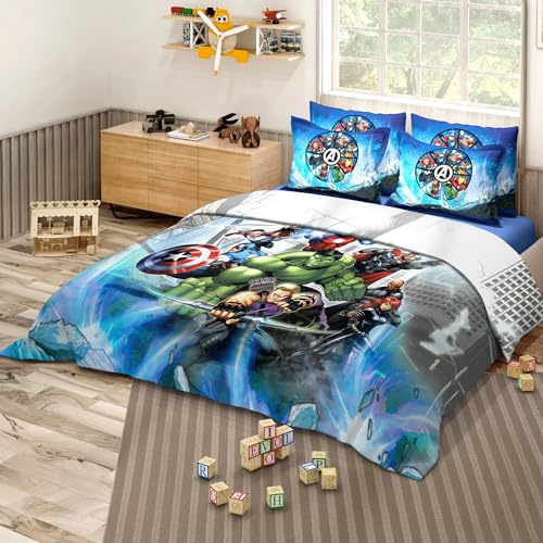 Image of Sassoon Marvel Avengers (Blue) Digital Printed 100% Cotton Bedsheet with 2 Pillow Covers in 300TC