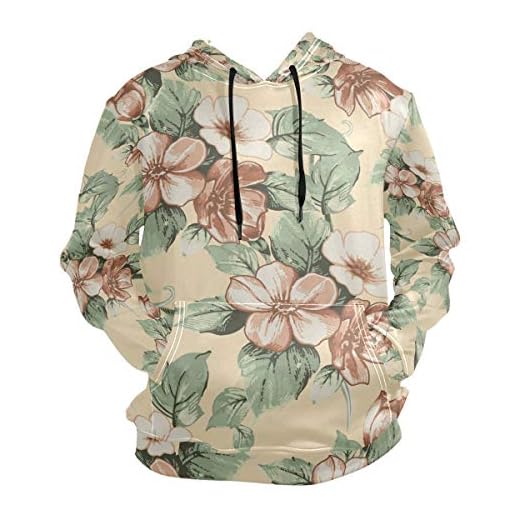 FAJRO Vintage blommönster herrtröja fleece EcoSmart tröja med huva, 1, S