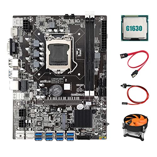Carte MèRe MinièRe B75 ETH + CPU G1630 + Ventilateur + Câble SATA + Câble de Commutation LGA1155 8XPCIE Adaptateur USB Carte MèRe MSATA DDR3 B75
