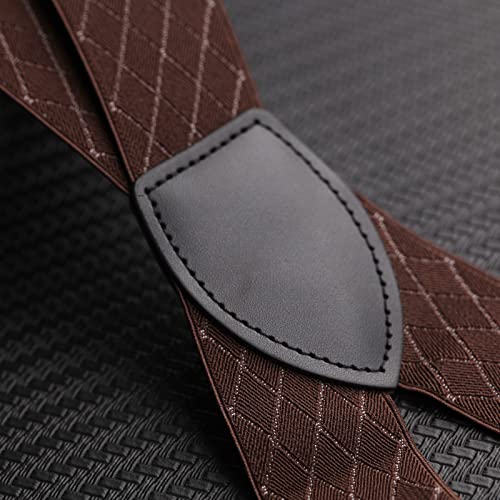 Brown Suspenders For Men X-Back Mens Suspenders Heavy Duty Clips 1.4” Wide 4 Snap Hooks Mens Suspenders For Work Adjustable Elastic Brown Suspenders For Men Big And Tall Men'suspenders For Jeans Tuxedo Dress #TOP5