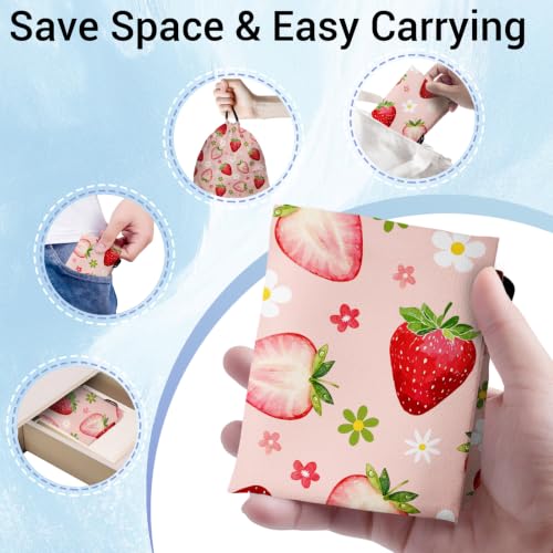 Image of Strawberry Storage Bag With Drawstring Small Flowers Print Waterproof Pouch for Travel Beach