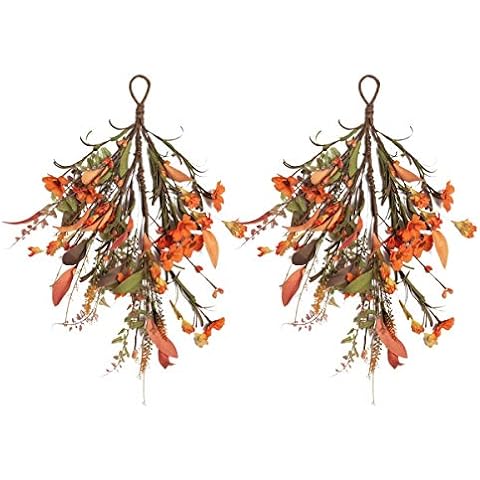 NeoL'artes 16 inch Fall Daisy Door Swag Wreath for Lamp Ears, and Home 2pack Cover
