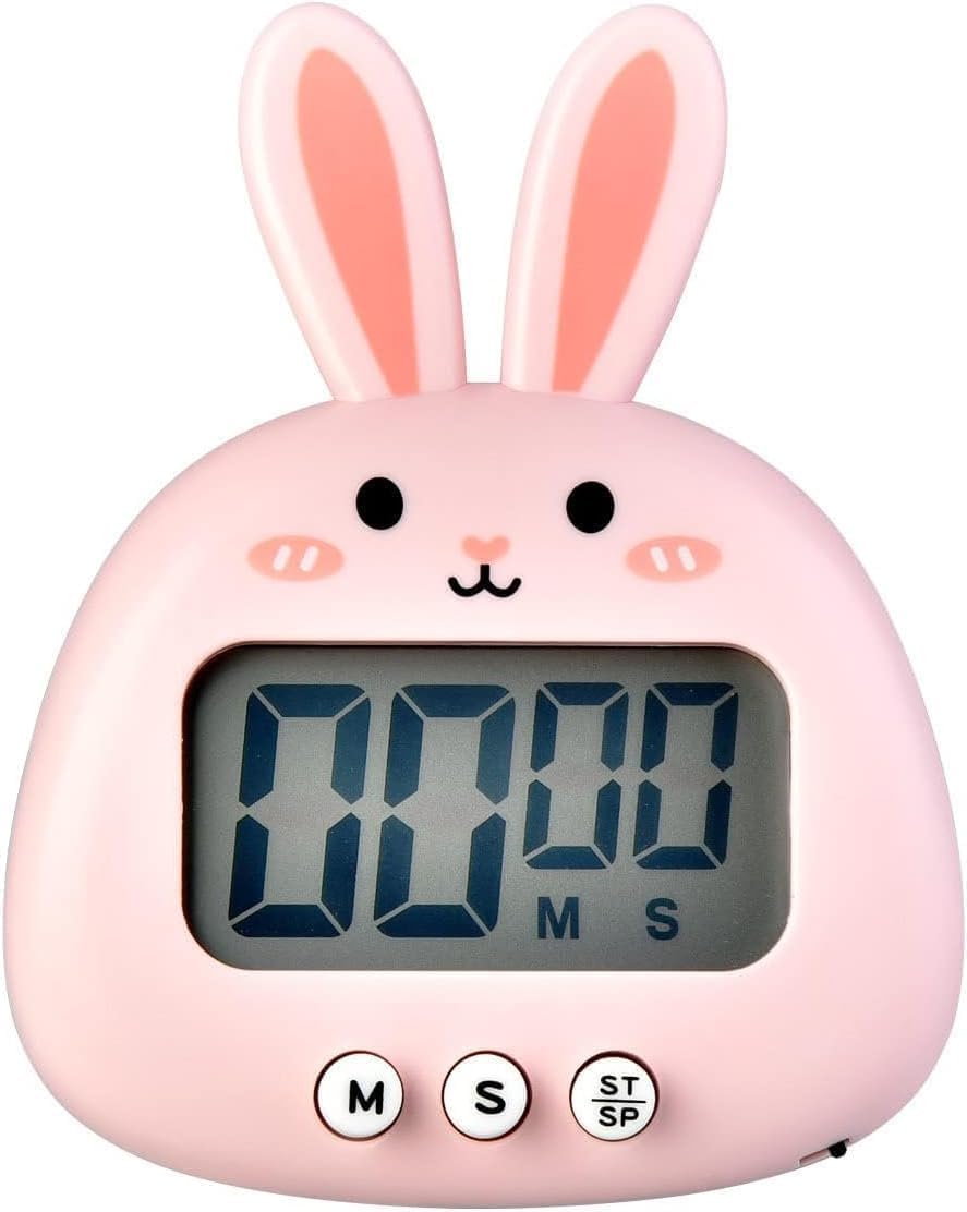 Duobagma Pink Cute Rabbit Timer, Digital Timer For Kids, Kitchen Timer For Cooking, Big Digits Loud Alarm Magnetic Backing Stand Cooking Timers For Baking (Without Battery) (Pink)