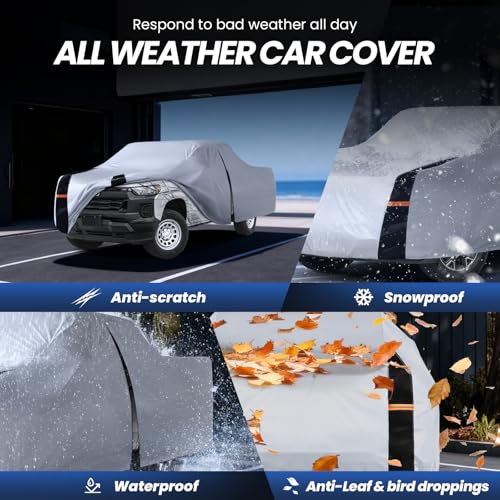 Image of Multi-Layer Chevy Colorado Truck Cover, Custom fit Colorado 2003-2026 Extended /Crew Cab SB(5'-6.1') Car Cover Waterproof All Weather, Full Exterior Cover Rain Wind and UV Protection with Door Zipper