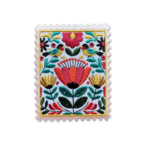 MEIYSTICK Abstract Mexico Flower Stamp Embroidery Patch for Clothes Backpacks Hats Jeans Bags Size 3 Iron Patch or Sew On Patches Floral Applique Embroidery Patches Vintage Gift for Flower Lover